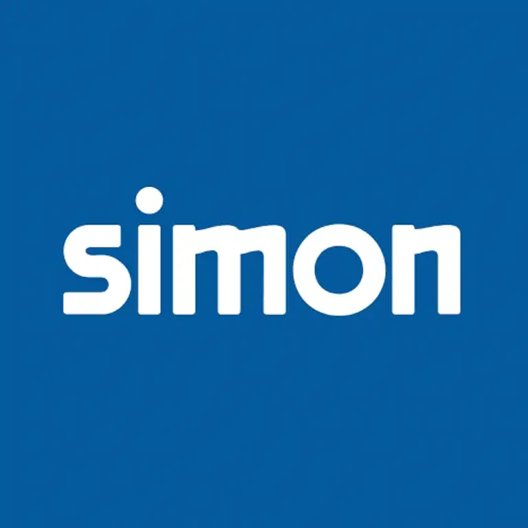 Logo de Simon, marca especialitzada en mecanismes elèctrics, il·luminació i solucions connectades per a espais moderns.