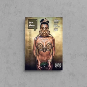 Portada de L'Art de Viure Andorra núm. 119 amb una fotografia artística d'una figura amb ornaments daurats i el lema «Goddess of Oxygen», que sosté una petita planta a les mans, sota el títol Andorra a la Biennal.