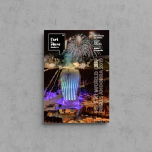 Portada de L'Art de Viure Andorra núm. 121 amb una vista nocturna de les pistes de Soldeu il·luminades i focs artificials durant les finals de la Copa del Món d'esquí, sota el títol FIS Ski World Cup Finals Andorra 2019.